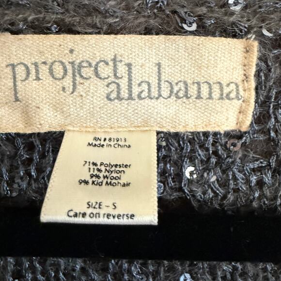 PROJECT ALABAMA | Gray Lightweight Sequin Ruffle Trim Open Knit Cardigan | Small - Picture 6 of 6